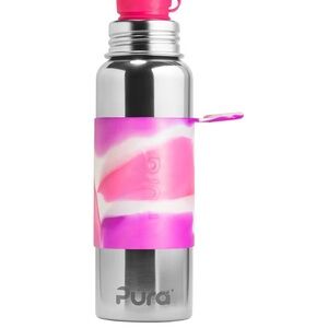 Pura Stainless Steel Water Bottle with Pink Swirl Sleeve